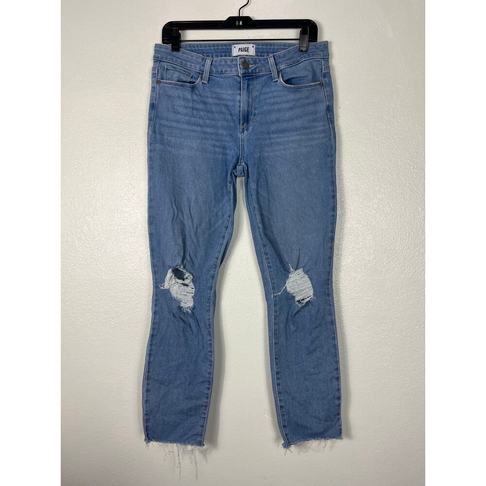 Paige Skyline Ankle Peg light wash knee distress size 30